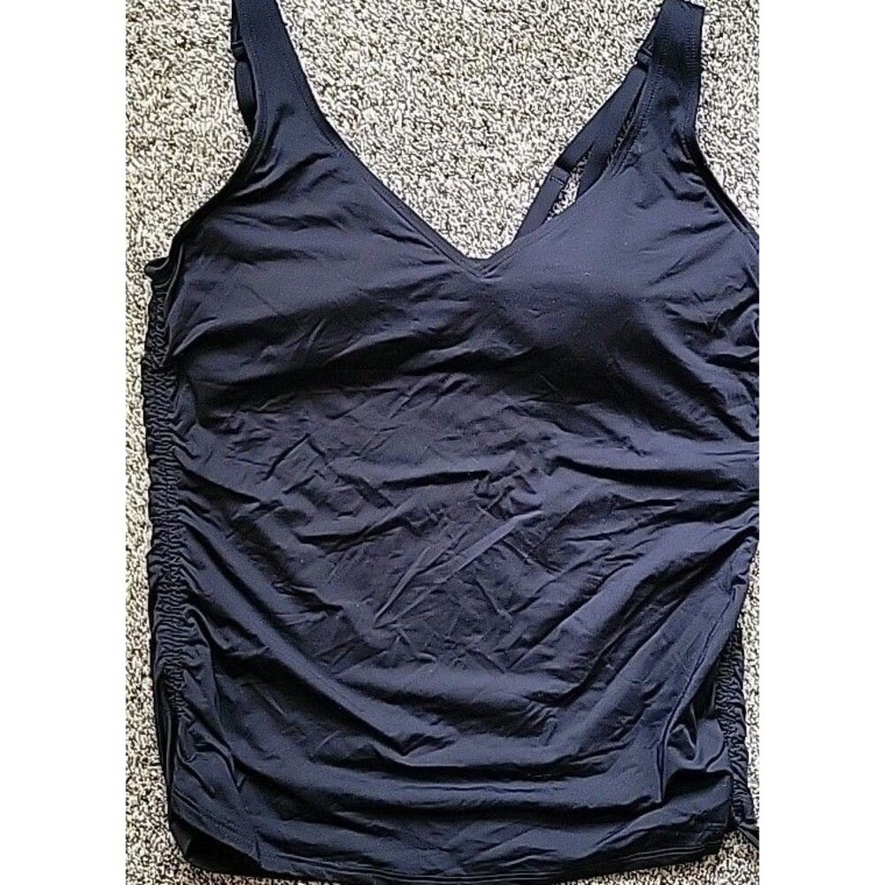 Lands End Women's 14 V-Neck Swim Top BLACK Solid Adjustable Padded Bra S805